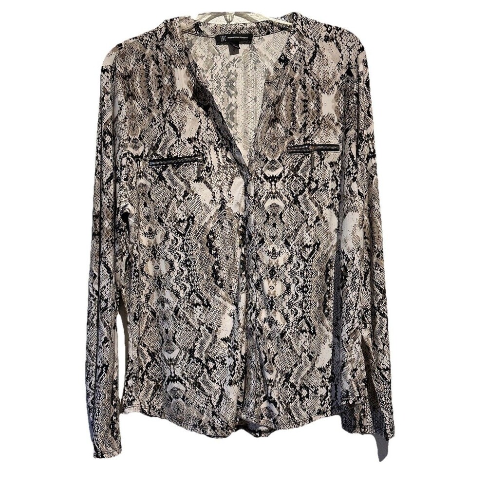 I.N.C. International Concepts Long-Sleeve Top Zip-Pocket Snakeskin Print Size L
